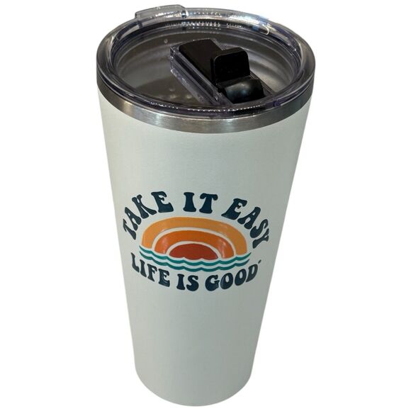 Life Is Good Take It Easy Insulated Tumbler 24 oz Travel Cup Drinkware Straw - Picture 2 of 13